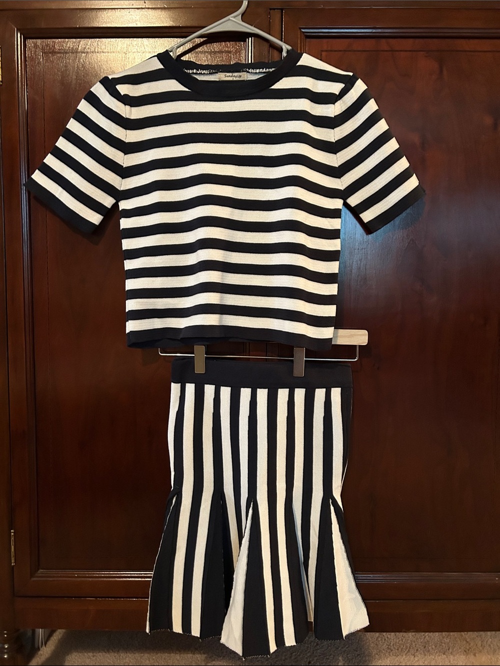 Striped Black & White Short-Sleeve top and skirt